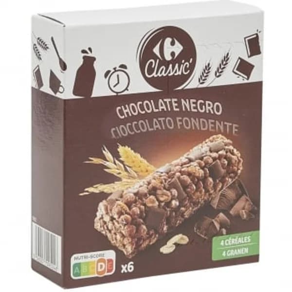 Barritas de cereales con chocolate Carrefour Classic pack 6 unidades de 21 g. - 0.13 kg - Imagen del producto en Findit