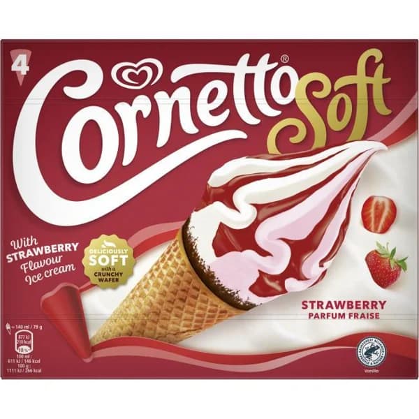 Helado Cono soft sabor nata y fresa CORNETTO, pack 4x140 ml - 0.56 l - Imagen del producto en Findit