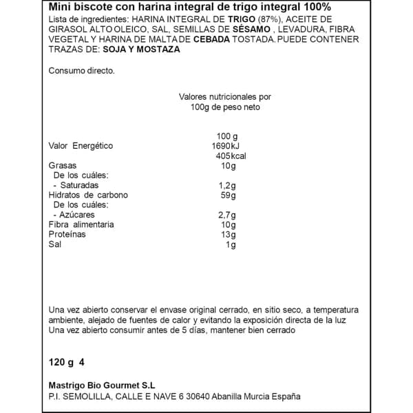 Mini Biscote Integral 120 G - 0.12 kg - Imagen del producto en Findit
