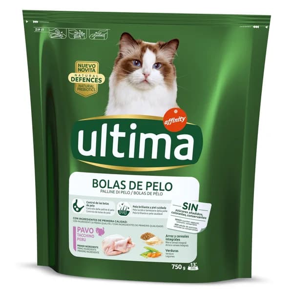 Alimento para gatos adultos anti bolas de pelo con pavo Ultima bolsa 750 g - 0.75 kg - Imagen del producto en Findit