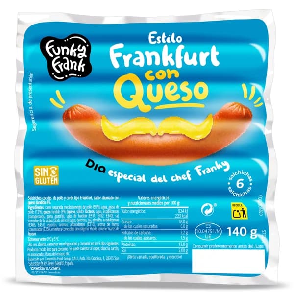 Salchichas frankfurt con queso Funky Frank de Dia bolsa 2 x 140 g - 0.28 kg - Imagen del producto en Findit