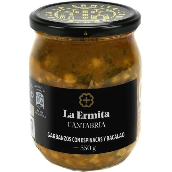 Garbanzos con espinacas-bacalao LA ERMITA, frasco 550 g - 0.55 kg - Imagen del producto en Findit