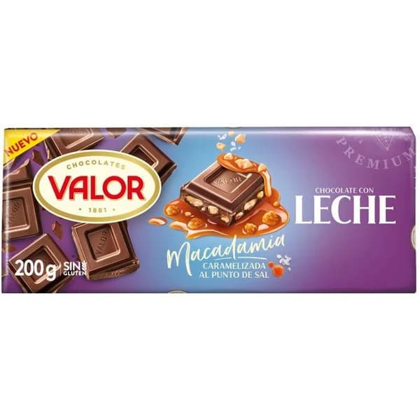 Chocolate c/ leche, macadamia, caramelo-sal VALOR, tableta 200 g - 0.2 kg - Imagen del producto en Findit