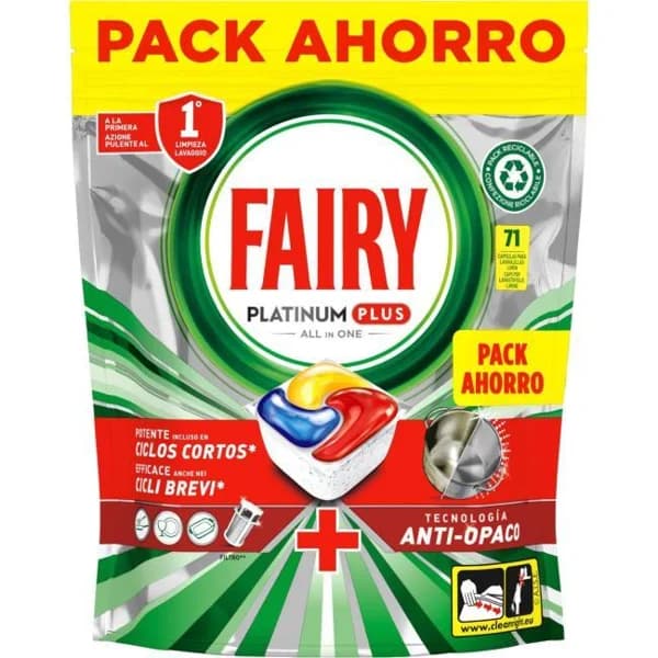 Lavavajillas a máquina FAIRY PLATINUM PLUS, bolsa 71 dosis - 71 ud - Imagen del producto en Findit