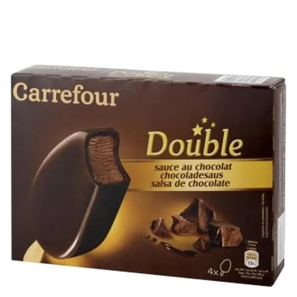 Bombón helado salsa de chocolate Double Carrefour 4 ud. - 4.01 ud - Imagen del producto en Findit