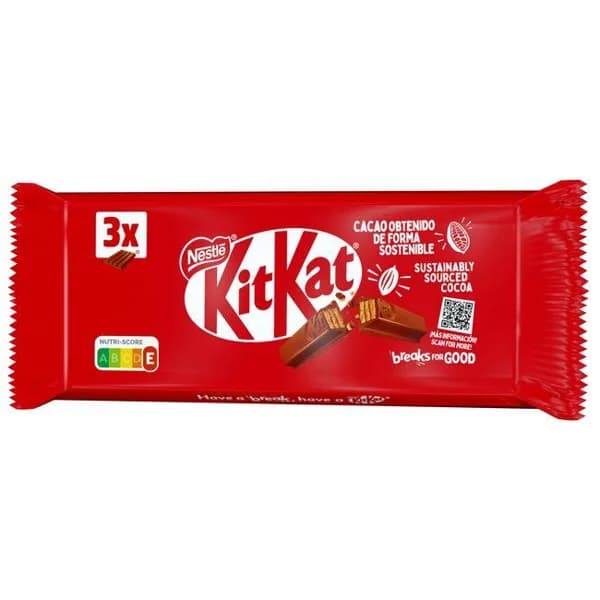 Barrita de chocolate con leche KIT KAT, pack 3x41,5 g - 0.12 kg - Imagen del producto en Findit
