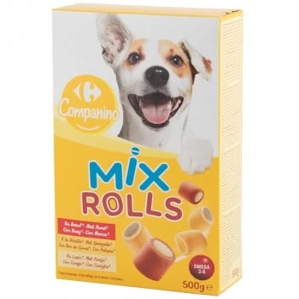 Snack galleta rellena para perro Carrefour Mix Rolls 500 g - 0.5 kg - Imagen del producto en Findit