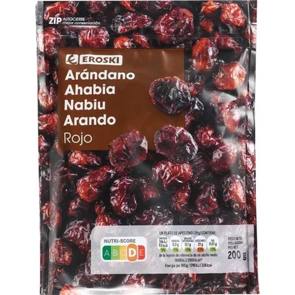 Arándano rojo EROSKI, bolsa 200 g - 0.2 kg - Imagen del producto en Findit