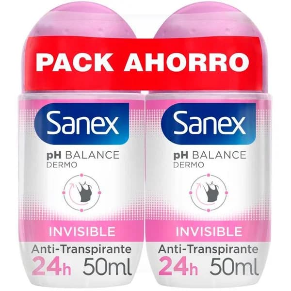 Desodorante dermo invisible en roll on SANEX, pack 2x50 ml - 0.1 l - Imagen del producto en Findit