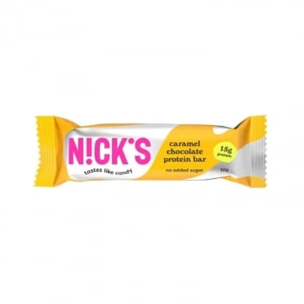 Barrita protéica de chocolate con caramelo Nick's sin azúcar añadido 50 g. - 0.05 kg - Imagen del producto en Findit