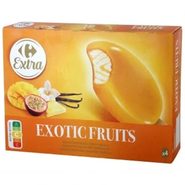 Bombón helado sabor vainilla recubierto de frutas exóticas Carrefour 4 ud. - 4.01 ud - Imagen del producto en Findit