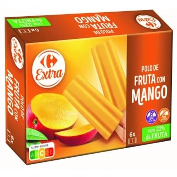 Helado de fruta con mango Carrefour Extra sin gluten y sin lactosa 6 ud. - 5.98 ud - Imagen del producto en Findit