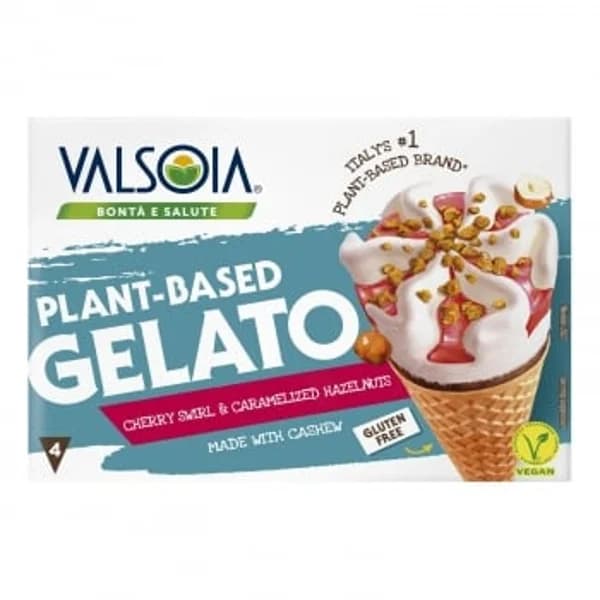 Conos con helado de anacardos con sirope de guindas Valsoia sin gluten 4 ud. - 4.01 ud - Imagen del producto en Findit