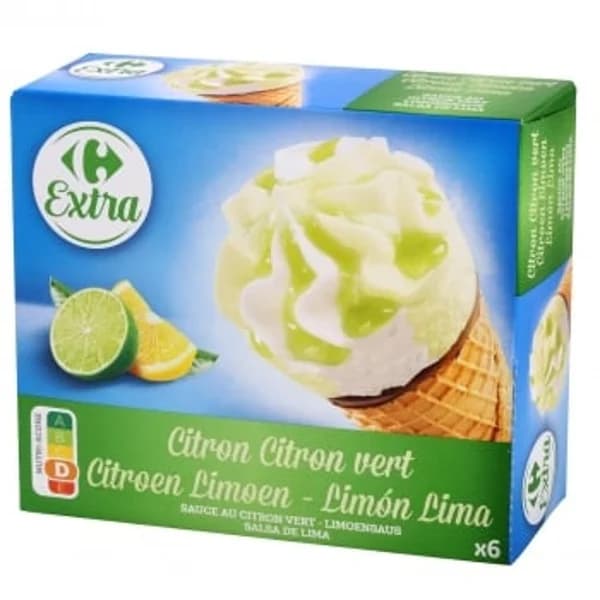 Conos con helado de limón lima Carrefour Extra 6 ud - 5.98 ud - Imagen del producto en Findit