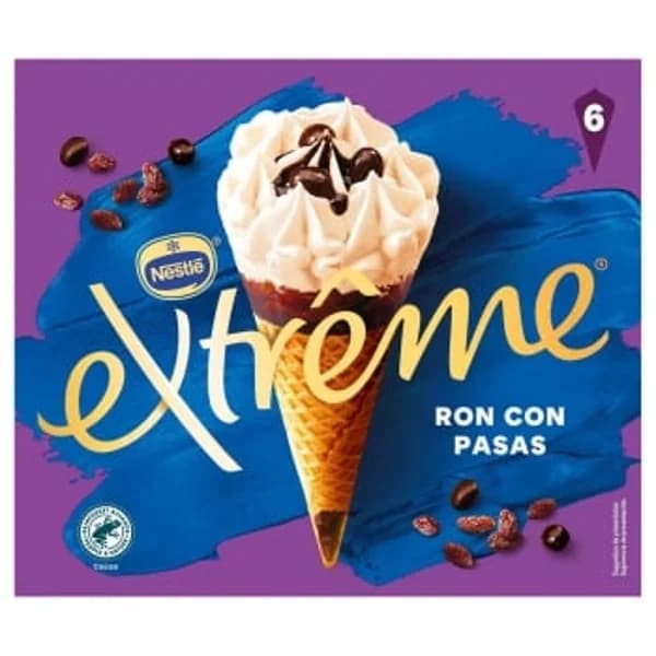 Conos con helado de ron con pasas Extrême Nestlé 6 ud. - 6.03 ud - Imagen del producto en Findit
