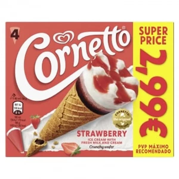 Conos con helado de fresa Cornetto 4 ud. - 4.01 ud - Imagen del producto en Findit