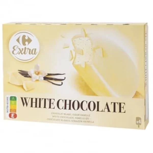 Polos de helado de vainilla recubiertos de chocolate blanco Carrefour Extra 4 uds. - 3.98 ud - Imagen del producto en Findit