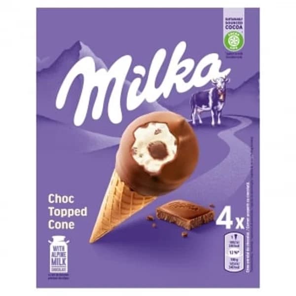 Conos con helado de vainilla y chocolate Milka 4 ud. - 4 ud - Imagen del producto en Findit