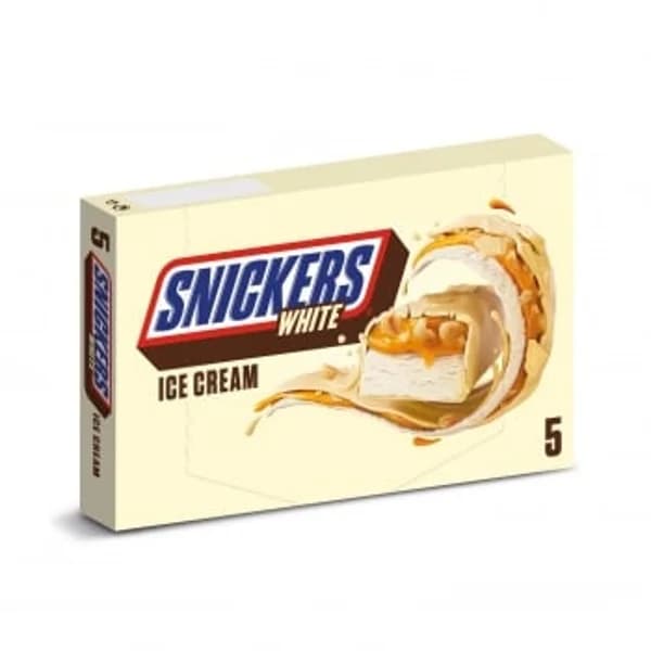 Helado con cacahuetes, caramelo blando cubierto con manteca de cacao Snickers White 5 uds. - 5 ud - Imagen del producto en Findit
