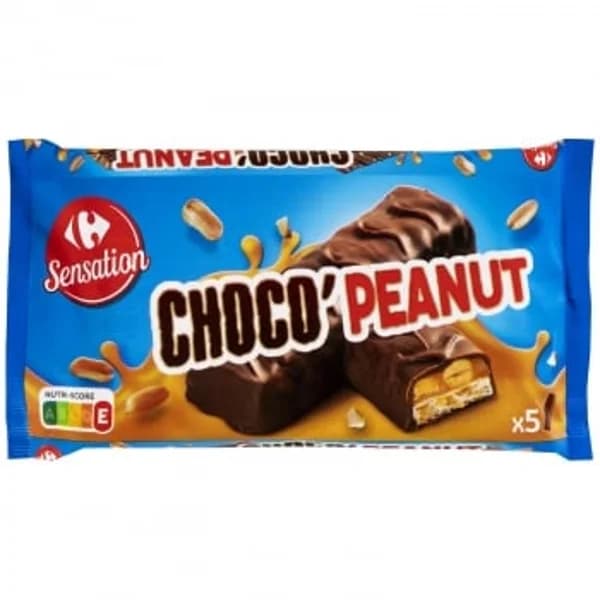 Barrita de cacahuete bañada en chocolate Carrefour Sensation pack 5 unidade de 50 g. - 0.23 kg - Imagen del producto en Findit