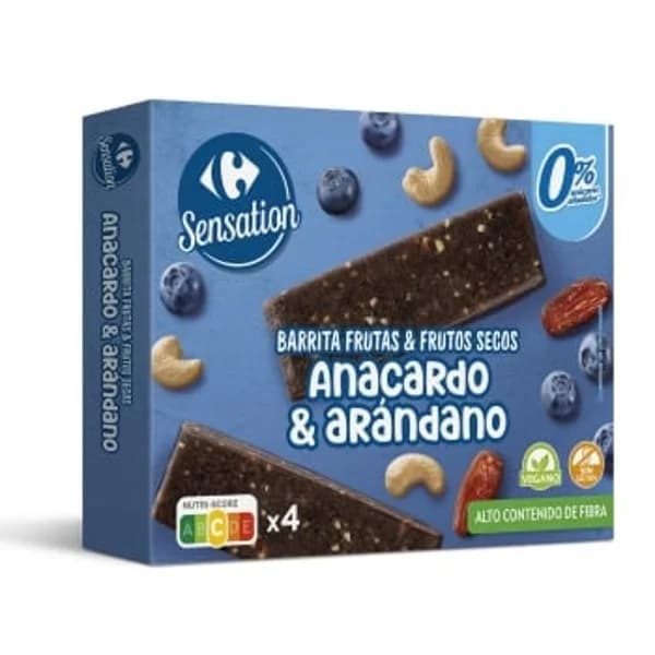 Barritas de frutas y frutos secos Carrefour Sensation sin azúcar añadido 120 g. - 0.12 kg - Imagen del producto en Findit