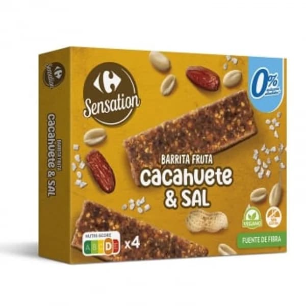 Barritas de fruta con frutos secos y sal Carrefour Sensation sin azúcar añadido 120 g. - 0.12 kg - Imagen del producto en Findit