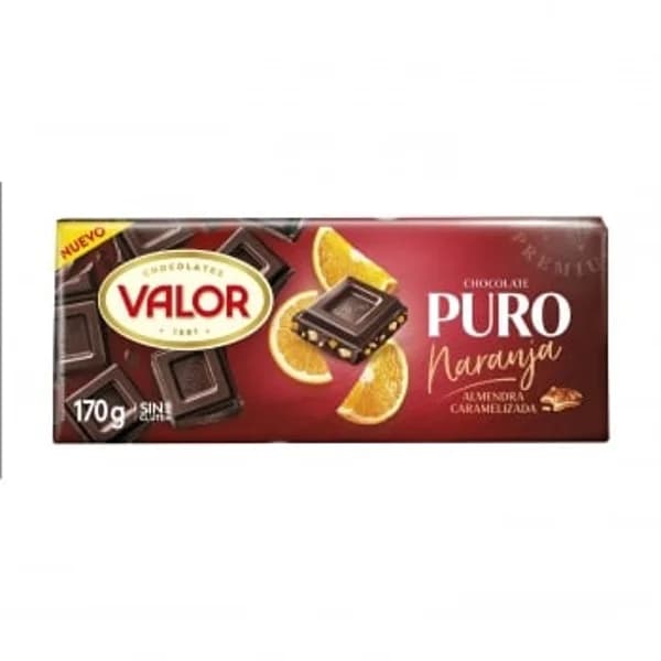 Chocolate puro con trozos de naranja y almendra caramelizada Valor sin gluten 170 g. - 0.17 kg - Imagen del producto en Findit