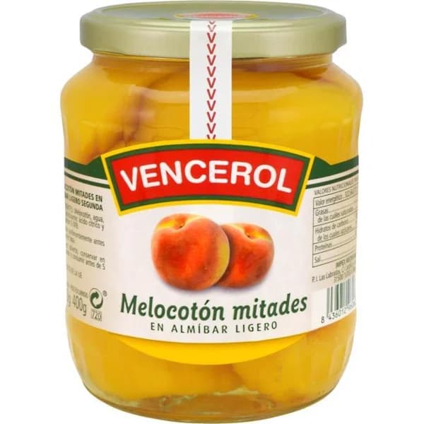 Melocotón en almibar en mitades VENCEROL, frasco 400 g - 0.4 kg - Imagen del producto en Findit