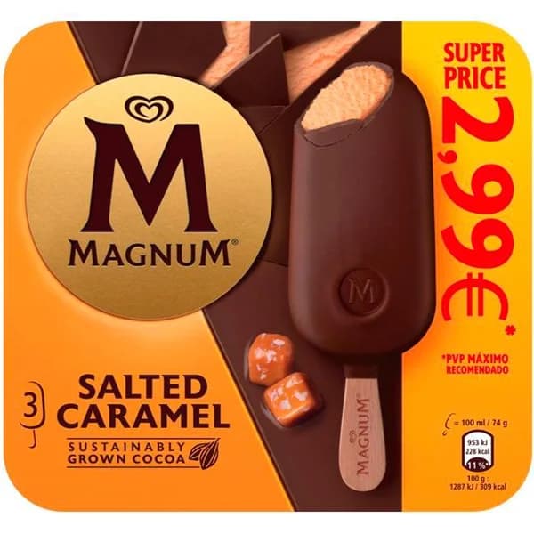 Helado bombón salted caramel MAGNUM, pack 3x100 ml - 0.3 l - Imagen del producto en Findit