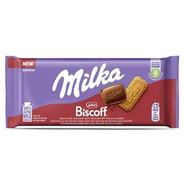 Chocolate con leche con trozos biscoff lotus Milka 90 g - 0.09 kg - Imagen del producto en Findit