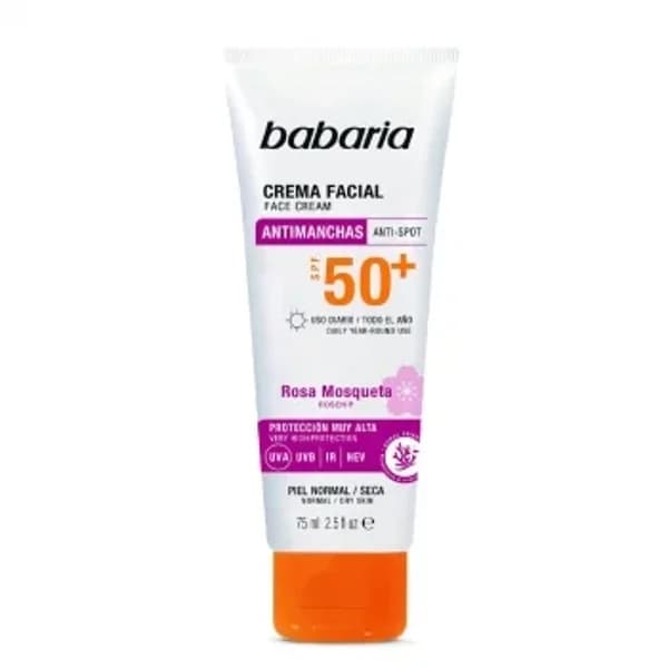 Crema facial cara y escote SPF50+ protección muy alta anti-manchas y antiarrugas rosa mosqueta Babaria 75 ml. - 0.08 l - Imagen del producto en Findit