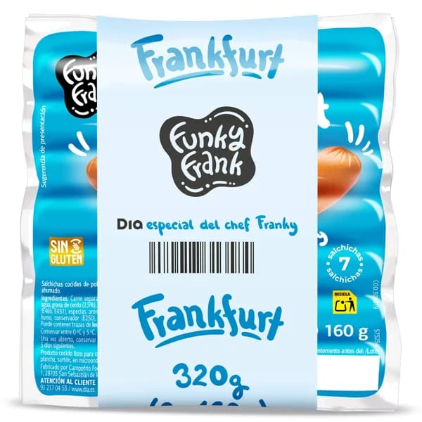Salchichas frankfurt Funky Frank de Dia bolsa 2 x 160 g - 0.32 kg - Imagen del producto en Findit