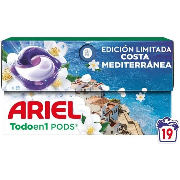 Detergente en cápsulas Costa Mediterránea ARIEL, caja 19 dosis - 19 ud - Imagen del producto en Findit