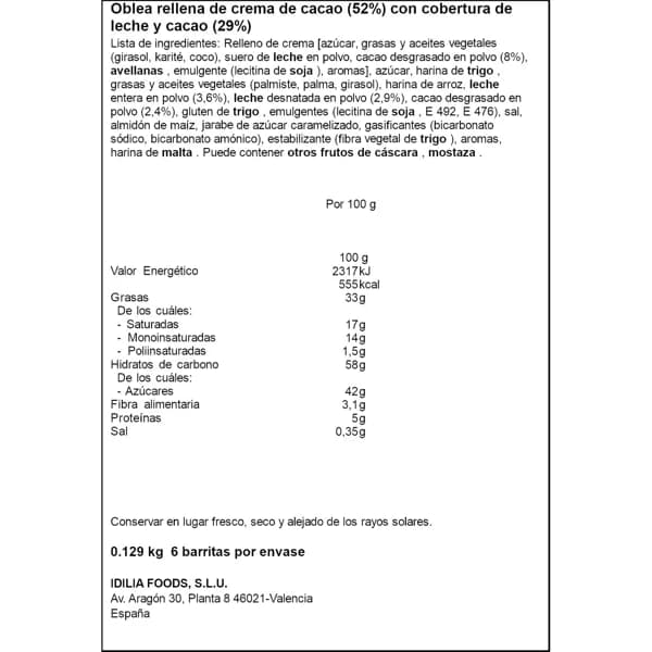 Barritas de Nocilla Original 6 UD 129 GR - 0.13 kg - Imagen del producto en Findit