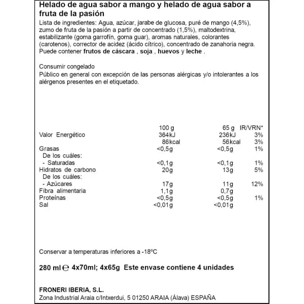 Helado Pirulo Mango 3+1 UD - 0.28 l - Imagen del producto en Findit
