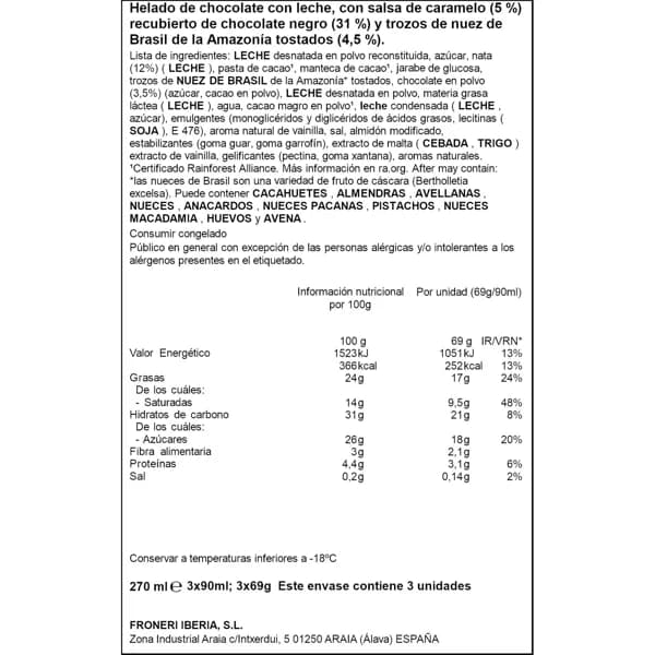 Helado Nui Chocolate y Nueces 3 X 90 ML - 0.27 ud - Imagen del producto en Findit