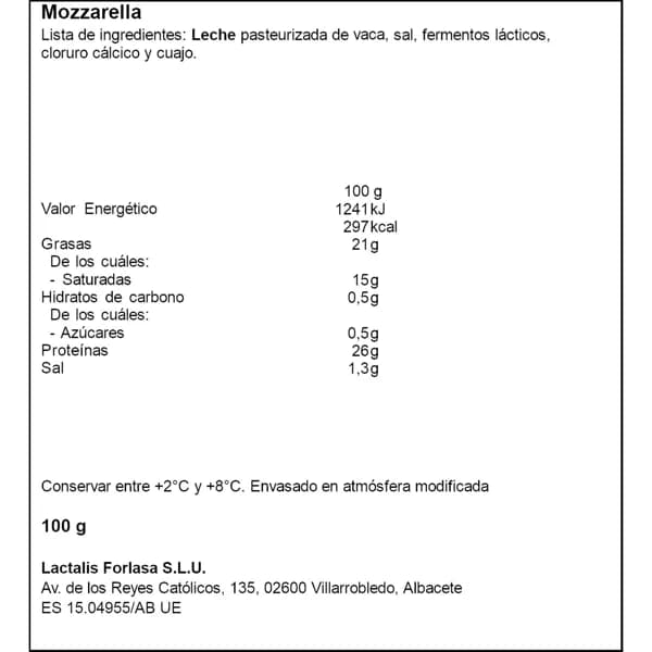Queso Mozzarella Lonchas 100G - 0.09 kg - Imagen del producto en Findit