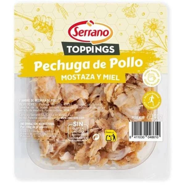 Tiras de pollo a la miel y mostaza SERRANO, bandeja 140 g - 0.14 kg - Imagen del producto en Findit
