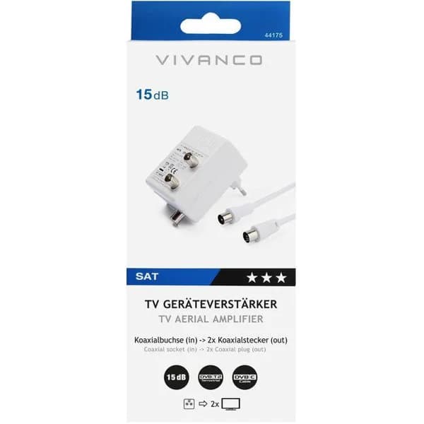 Amplificador de antena para dos televisores 15DB, 44175 VIVANCO - 44175 ud - Imagen del producto en Findit
