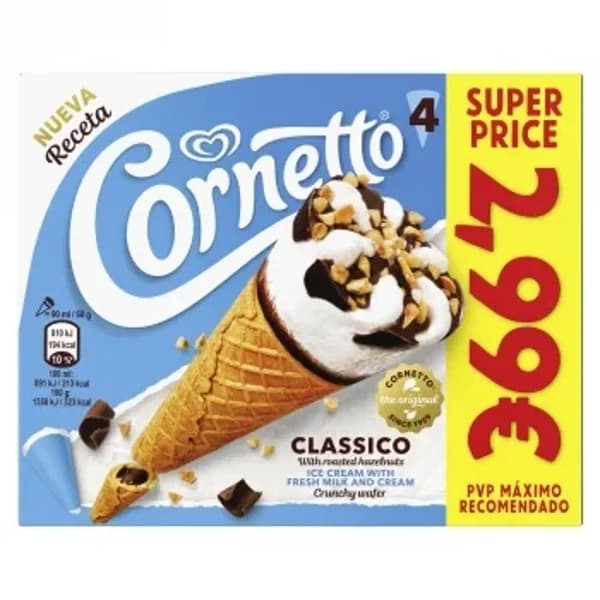Helado de nata clásico Cornetto 4 uds. - 3.99 ud - Imagen del producto en Findit