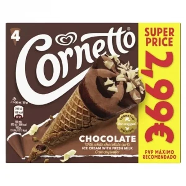 Helado de chocolate Cornetto 4 uds. - 3.99 ud - Imagen del producto en Findit