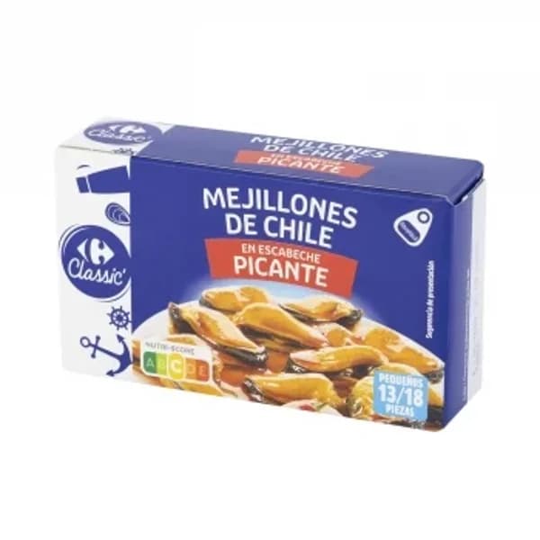 Mejillones de Chile en escabeche picante 13/18 Classic Carrefour 69 g. - 0.07 kg - Imagen del producto en Findit