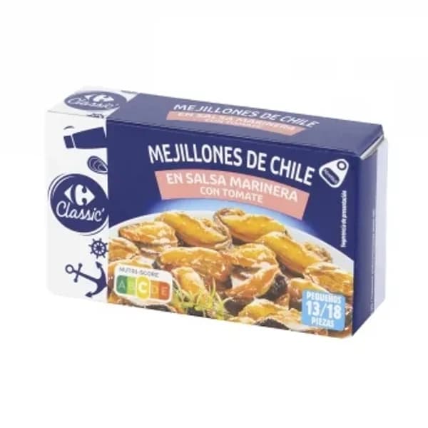 Mejillones de Chile en salsa marinera con tomate 13/18 Classic Carrefour 69 g. - 0.07 kg - Imagen del producto en Findit