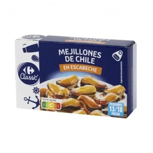 Mejillones de Chile en escabeche 13/18 Classic Carrefour 69 g. - 0.07 kg - Imagen del producto en Findit