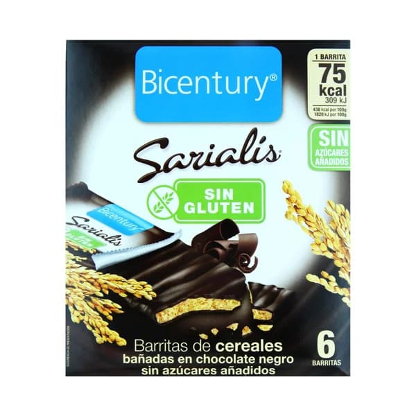 BICENTURY Barritas de cereales bañadas en chocolate negro. Sin gluten SARIALÍS de BIOCENTURY 100 g. - 0.1 kg - Imagen del producto en Findit