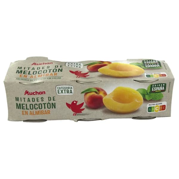 PRODUCTO ALCAMPO Mitades de melocotón en almíbar 3 x 115 g. - 0.35 kg - Imagen del producto en Findit