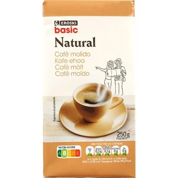 Café molido natural EROSKI BASIC, paquete 250 g - 0.25 kg - Imagen del producto en Findit