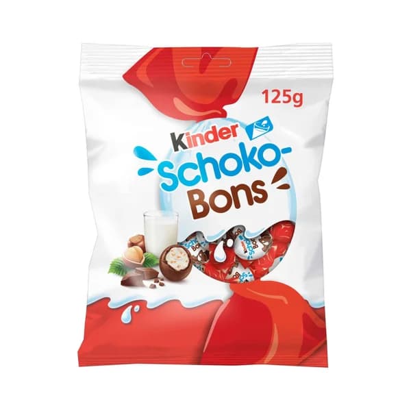KINDER Schoko Bons Delicias con leche extrafino con relleno cremoso de leche y avellanas 125 g. - 0.13 kg - Imagen del producto en Findit