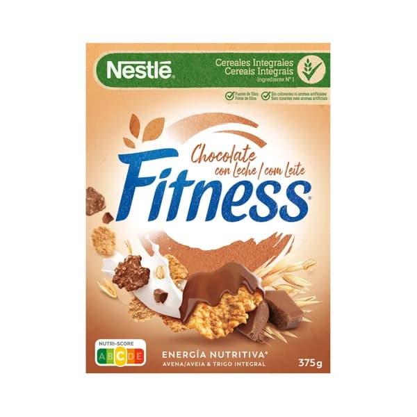 NESTLÉ Fitness Copos de trigo integral, arroz y avena integral tostados, recubierto de chocolate con leche 375 g. - 0.38 kg - Imagen del producto en Findit