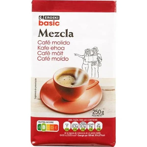 Café molido mezcla EROSKI BASIC, paquete 250 g - 0.25 kg - Imagen del producto en Findit